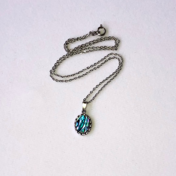 Dainty Silver Abalone Pendant Necklace - Picture 9 of 10